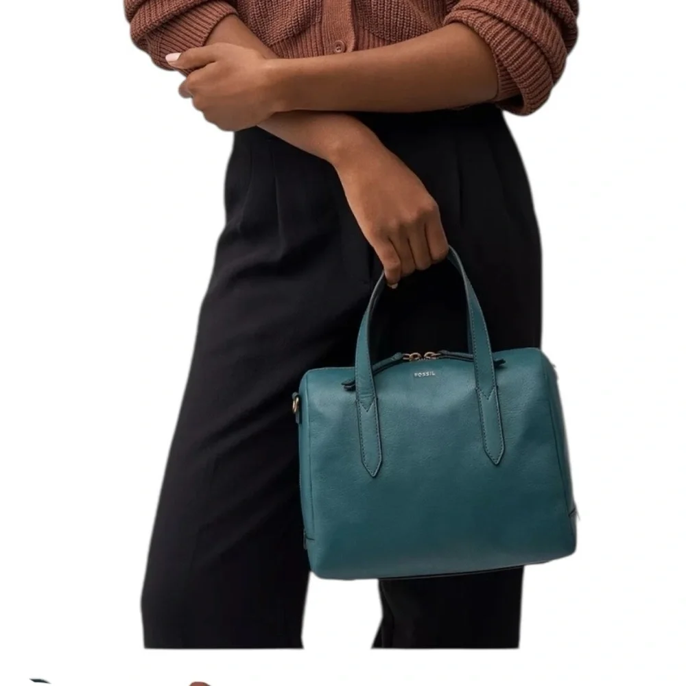 Fossil Teal Dome Satchel with Gold Hardware